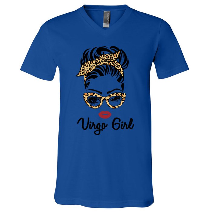 Virgo Face Leopard Bandana Wink Eye Funny Gift V-Neck T-Shirt