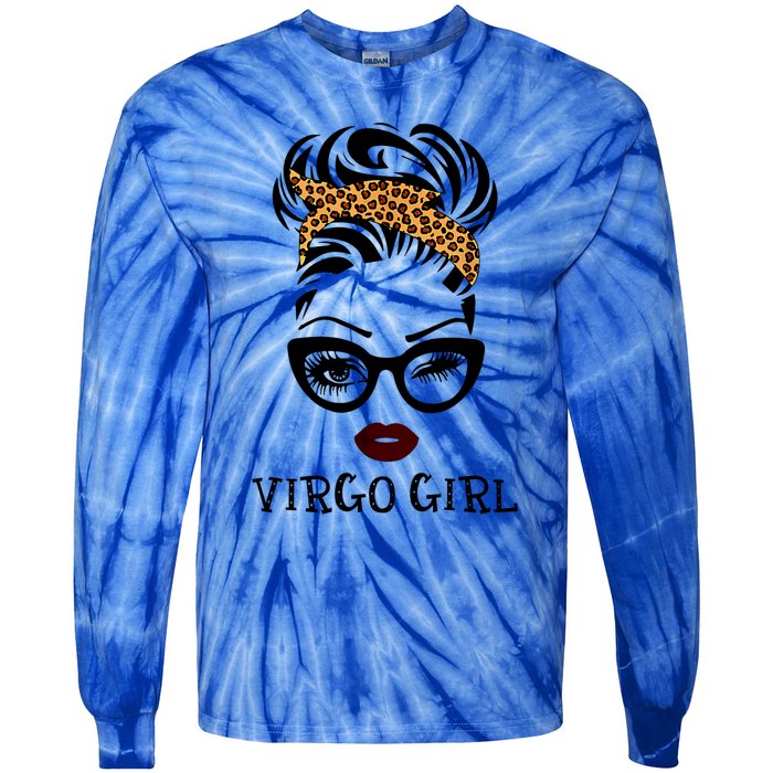 Virgo Face Leopard Bandana Wink Eye Gift Tie-Dye Long Sleeve Shirt