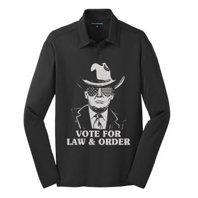 Vote for Law And Order 2024 Trump, USA Flag, Republican Vote  Silk Touch Performance Long Sleeve Polo