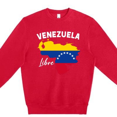 Venezuela Flag Map Proud American Venezuelan Venezuela Libre Premium Crewneck Sweatshirt