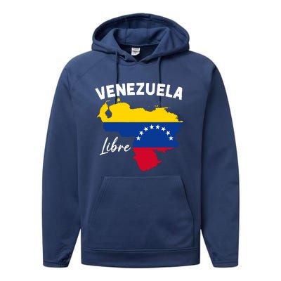 Venezuela Flag Map Proud American Venezuelan Venezuela Libre Performance Fleece Hoodie