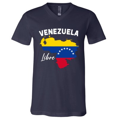 Venezuela Flag Map Proud American Venezuelan Venezuela Libre V-Neck T-Shirt