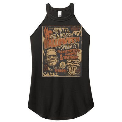 Vintage Frankenstei!ns Monster Meets Wolfman Halloween Women’s Perfect Tri Rocker Tank