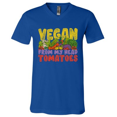 Vegan From My Head Tomatoet World Vegetable Day Plant Based Gift V-Neck T-Shirt