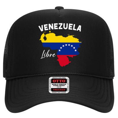 Venezuela Flag Map Proud American Venezuelan Venezuela Libre High Crown Mesh Back Trucker Hat