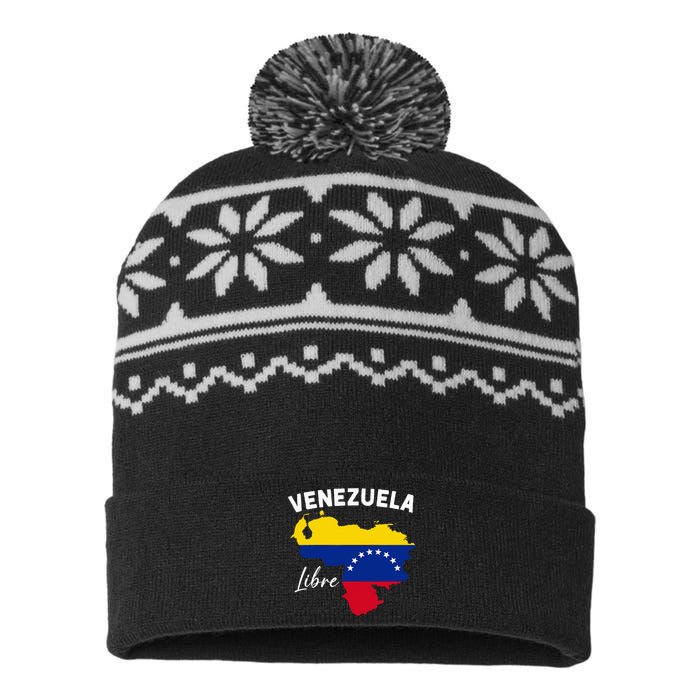 Venezuela Flag Map Proud American Venezuelan Venezuela Libre USA-Made Snowflake Beanie