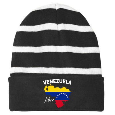 Venezuela Flag Map Proud American Venezuelan Venezuela Libre Striped Beanie with Solid Band