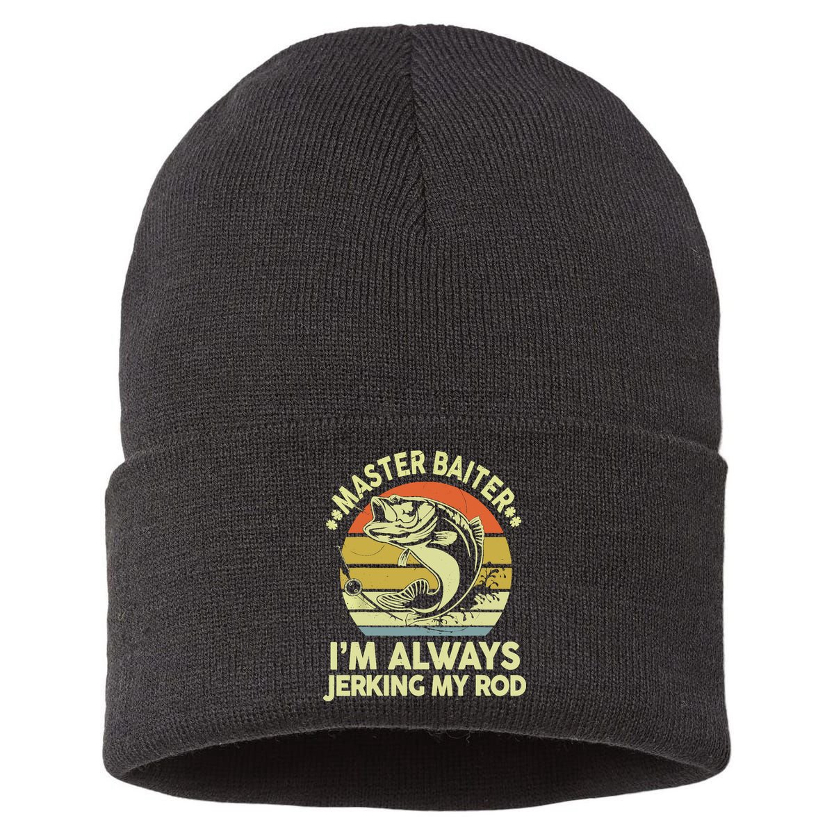 Vintage Fishing Master Baiter Im Always Jerking My Rod Funny Bass Dad Gift Sustainable Knit Beanie
