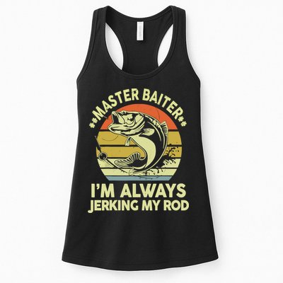 Vintage Fishing Master Baiter Im Always Jerking My Rod Funny Bass Dad Gift Womens Tank Top
