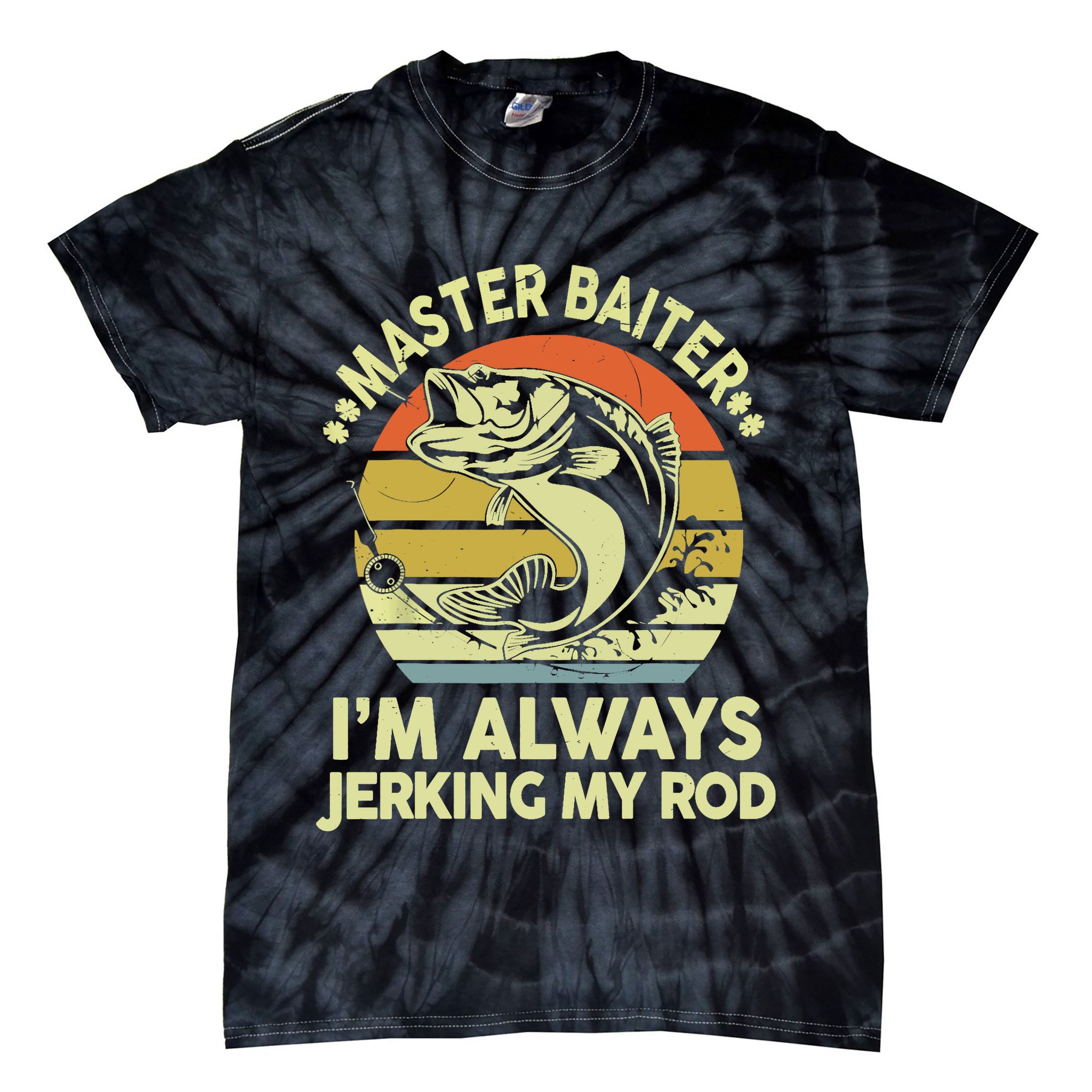Vintage Fishing Master Baiter Im Always Jerking My Rod Funny Bass Dad Gift Tie-Dye T-Shirt