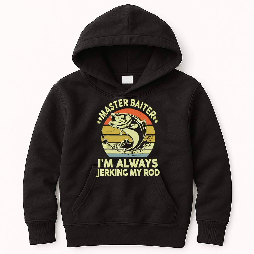 Vintage Fishing Master Baiter Im Always Jerking My Rod Funny Bass Dad Gift Kids Hoodie