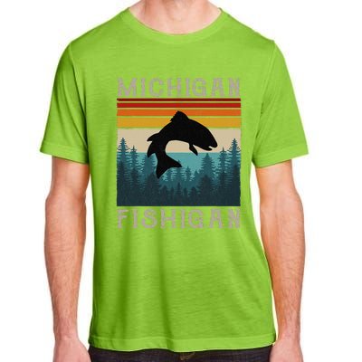 Vintage Fishing Michigan Pun Michigan Fishigan Adult ChromaSoft Performance T-Shirt