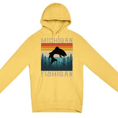 Vintage Fishing Michigan Pun Michigan Fishigan Premium Pullover Hoodie