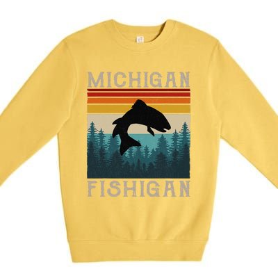 Vintage Fishing Michigan Pun Michigan Fishigan Premium Crewneck Sweatshirt