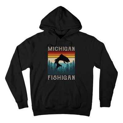 Vintage Fishing Michigan Pun Michigan Fishigan Hoodie