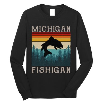 Vintage Fishing Michigan Pun Michigan Fishigan Long Sleeve Shirt