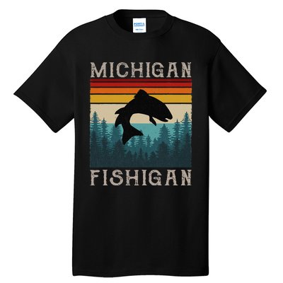 Vintage Fishing Michigan Pun Michigan Fishigan Tall T-Shirt