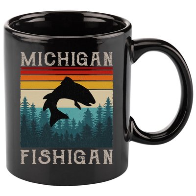 Vintage Fishing Michigan Pun Michigan Fishigan 11oz C Handle Ceramic Mug