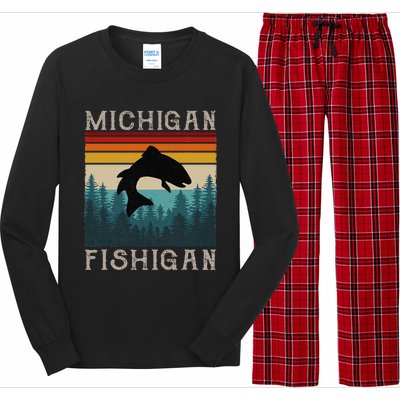 Vintage Fishing Michigan Pun Michigan Fishigan Long Sleeve Pajama Set