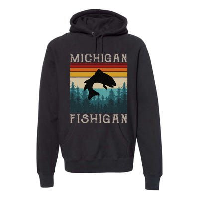 Vintage Fishing Michigan Pun Michigan Fishigan Premium Hoodie