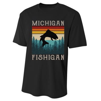 Vintage Fishing Michigan Pun Michigan Fishigan Performance Sprint T-Shirt