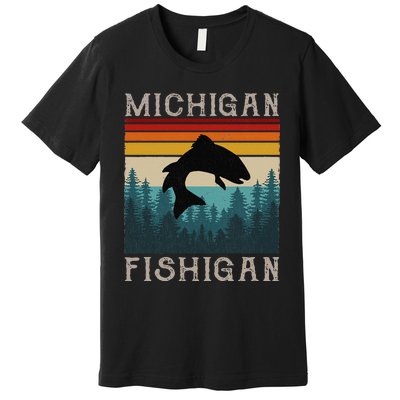 Vintage Fishing Michigan Pun Michigan Fishigan Premium T-Shirt