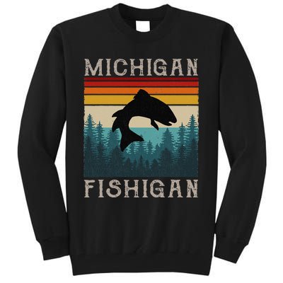 Vintage Fishing Michigan Pun Michigan Fishigan Tall Sweatshirt