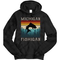 Vintage Fishing Michigan Pun Michigan Fishigan Tie Dye Hoodie