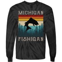 Vintage Fishing Michigan Pun Michigan Fishigan Tie-Dye Long Sleeve Shirt