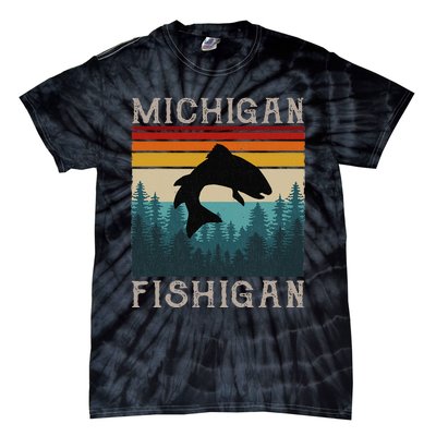 Vintage Fishing Michigan Pun Michigan Fishigan Tie-Dye T-Shirt