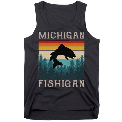 Vintage Fishing Michigan Pun Michigan Fishigan Tank Top