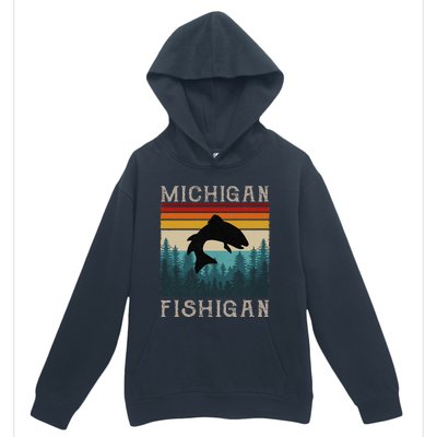 Vintage Fishing Michigan Pun Michigan Fishigan Urban Pullover Hoodie