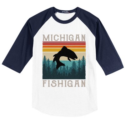 Vintage Fishing Michigan Pun Michigan Fishigan Baseball Sleeve Shirt