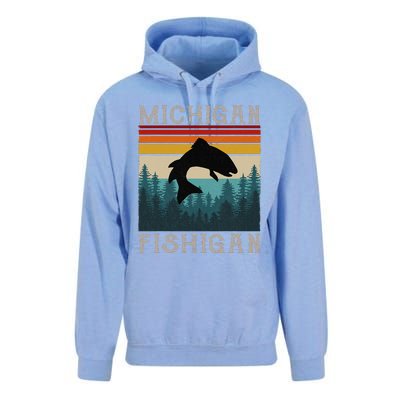 Vintage Fishing Michigan Pun Michigan Fishigan Unisex Surf Hoodie