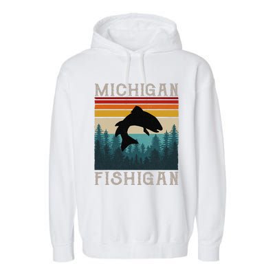 Vintage Fishing Michigan Pun Michigan Fishigan Garment-Dyed Fleece Hoodie