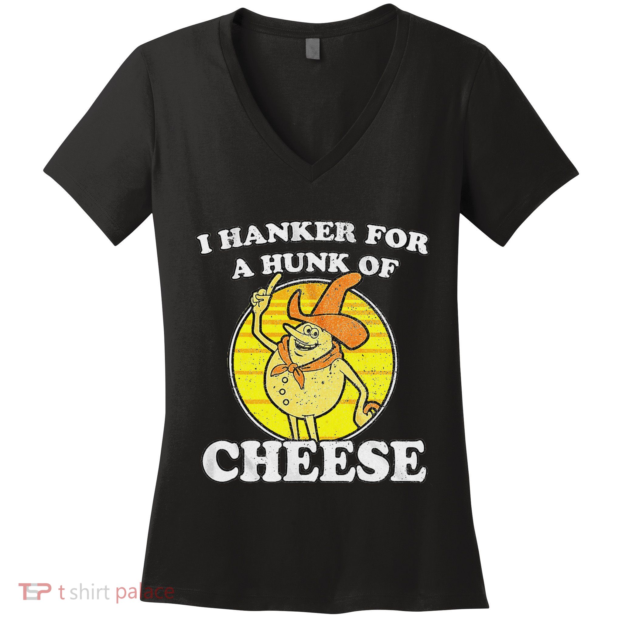 Vintage Funny Meme Retro I Hanker For A Hunk O Cheese Women's V-Neck T-Shirt