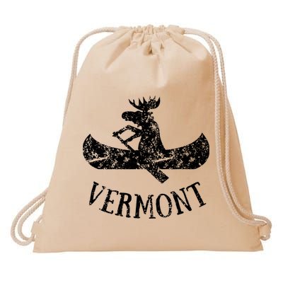 Vermont Funny Moose Canoe Vacation Drawstring Bag