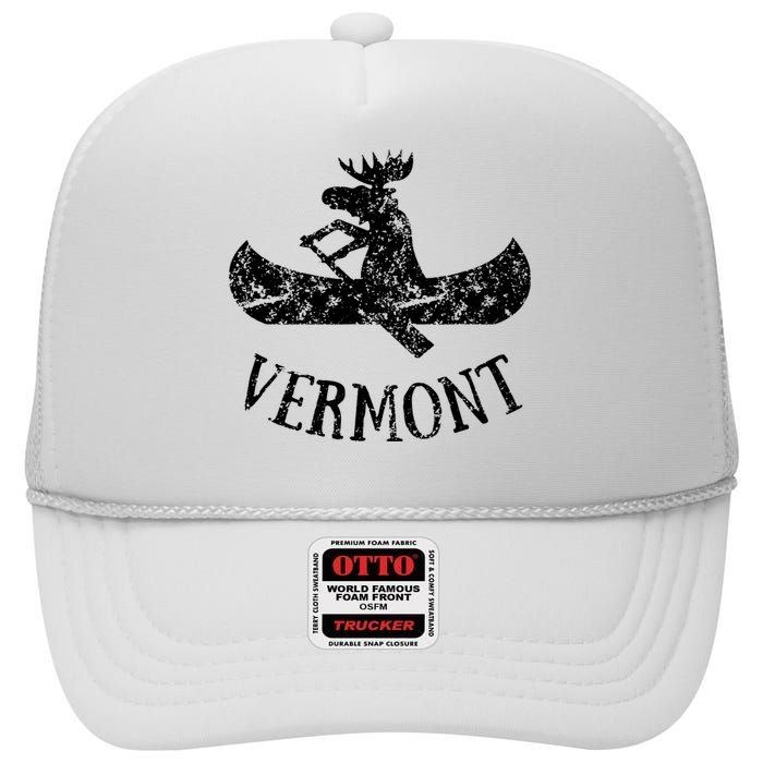 Vermont Funny Moose Canoe Vacation High Crown Mesh Back Trucker Hat