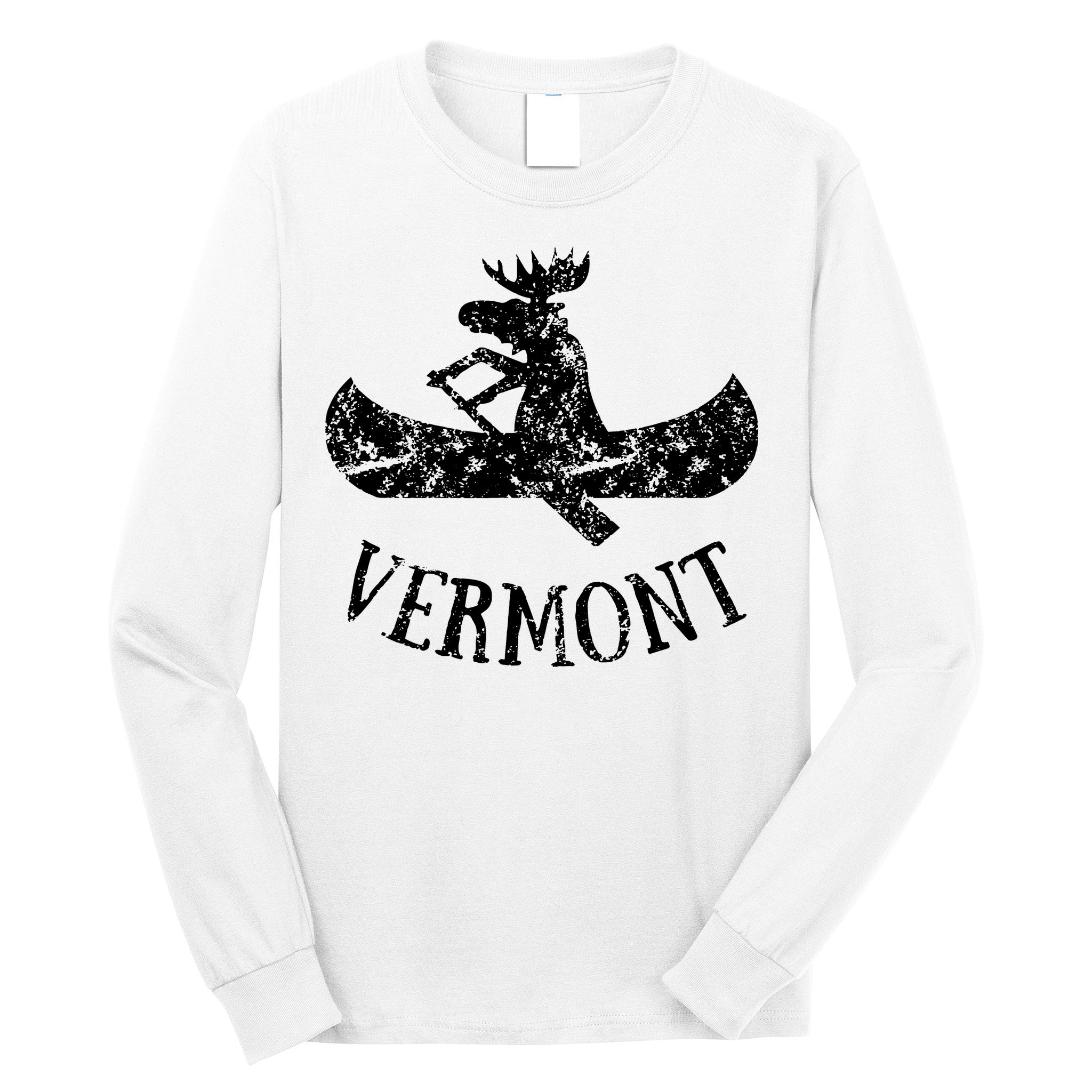Vermont Funny Moose Canoe Vacation Long Sleeve Shirt