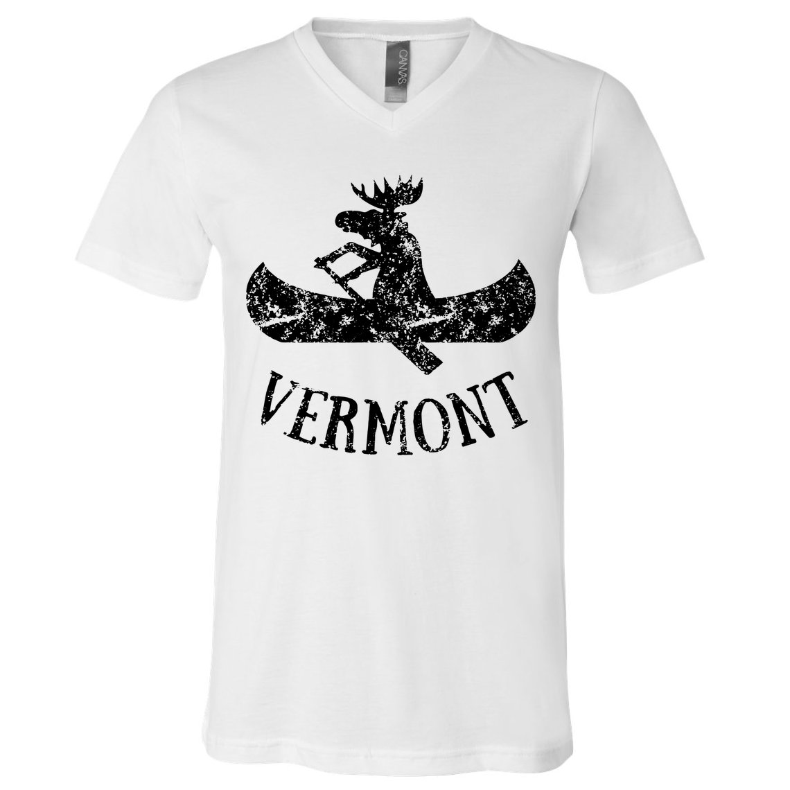 Vermont Funny Moose Canoe Vacation V-Neck T-Shirt