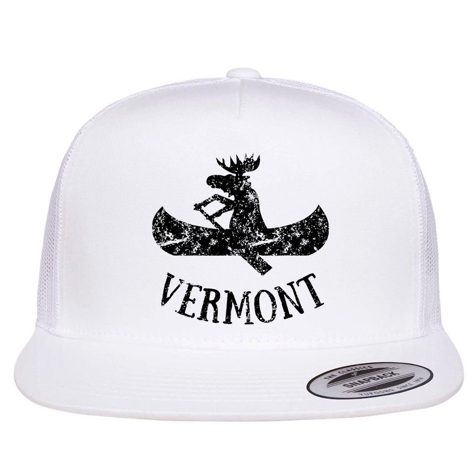 Vermont Funny Moose Canoe Vacation Flat Bill Trucker Hat