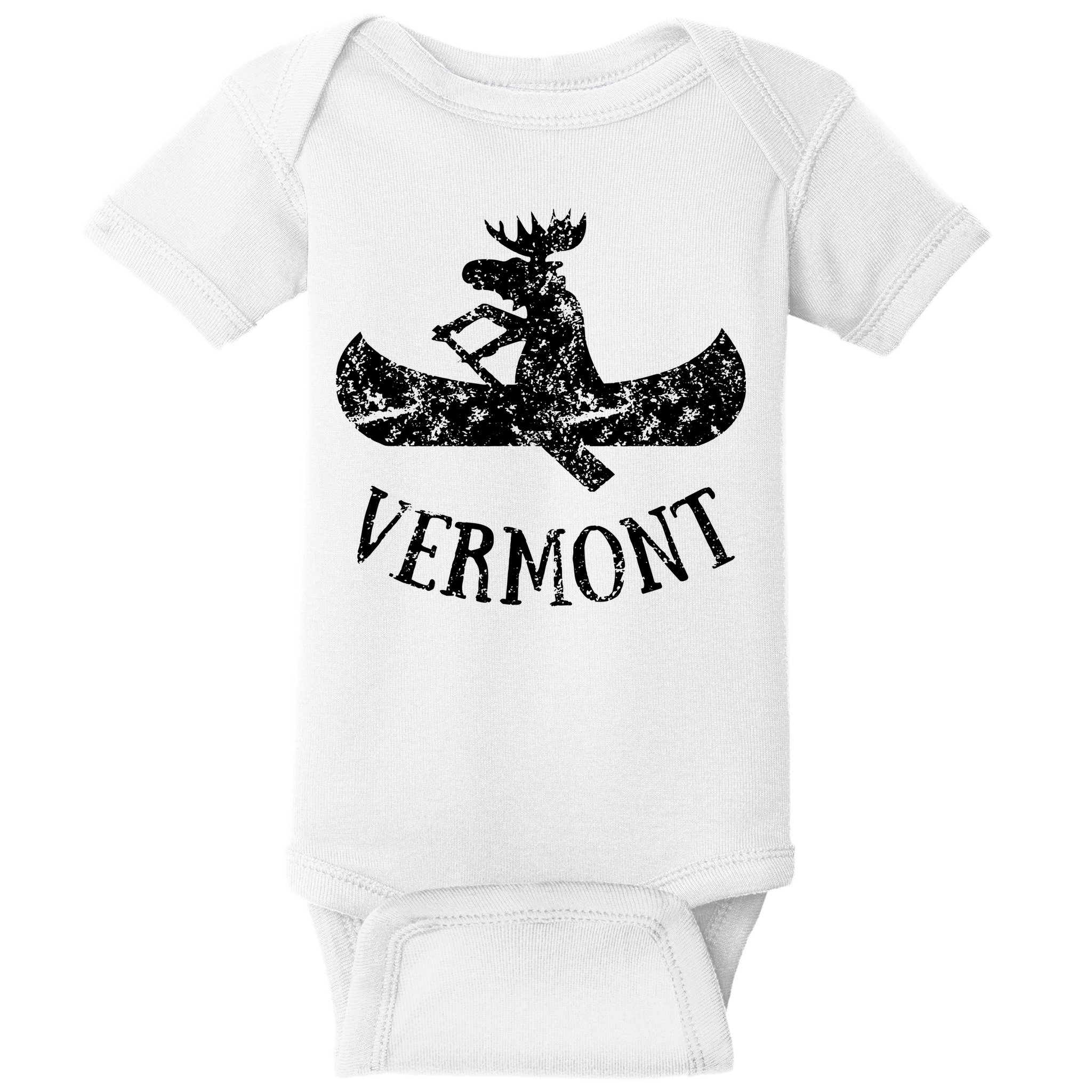 Vermont Funny Moose Canoe Vacation Baby Bodysuit
