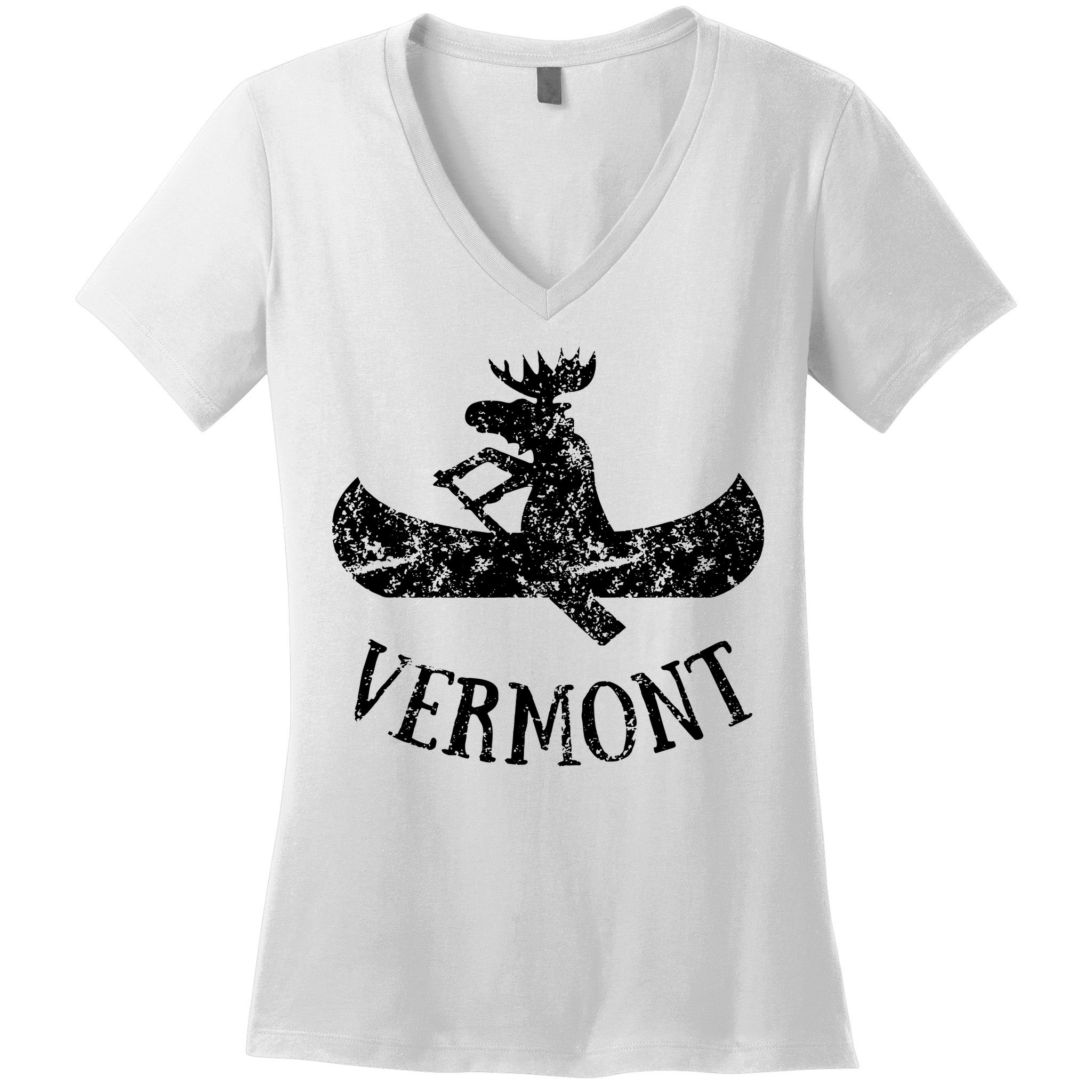 Vermont Funny Moose Canoe Vacation Women's V-Neck T-Shirt