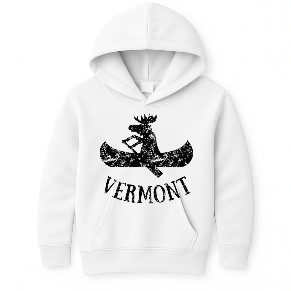 Vermont Funny Moose Canoe Vacation Kids Hoodie