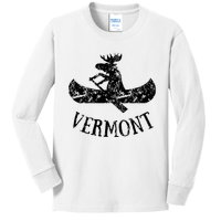 Vermont Funny Moose Canoe Vacation Kids Long Sleeve Shirt