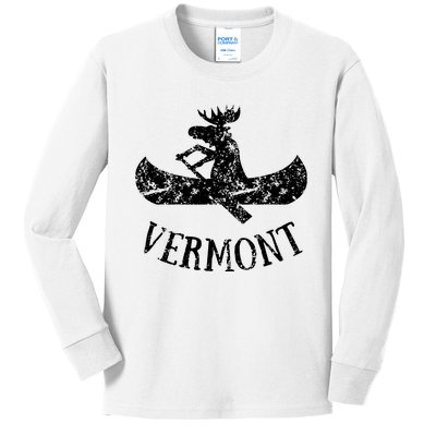 Vermont Funny Moose Canoe Vacation Kids Long Sleeve Shirt