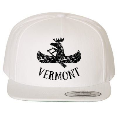 Vermont Funny Moose Canoe Vacation Wool Snapback Cap