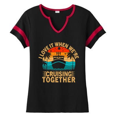 Vintage Family Matching Couple Cruise Ship Cruising Vacation Ladies Halftime Notch Neck Tee