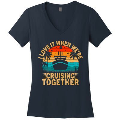 Vintage Family Matching Couple Cruise Ship Cruising Vacation Women's V-Neck T-Shirt