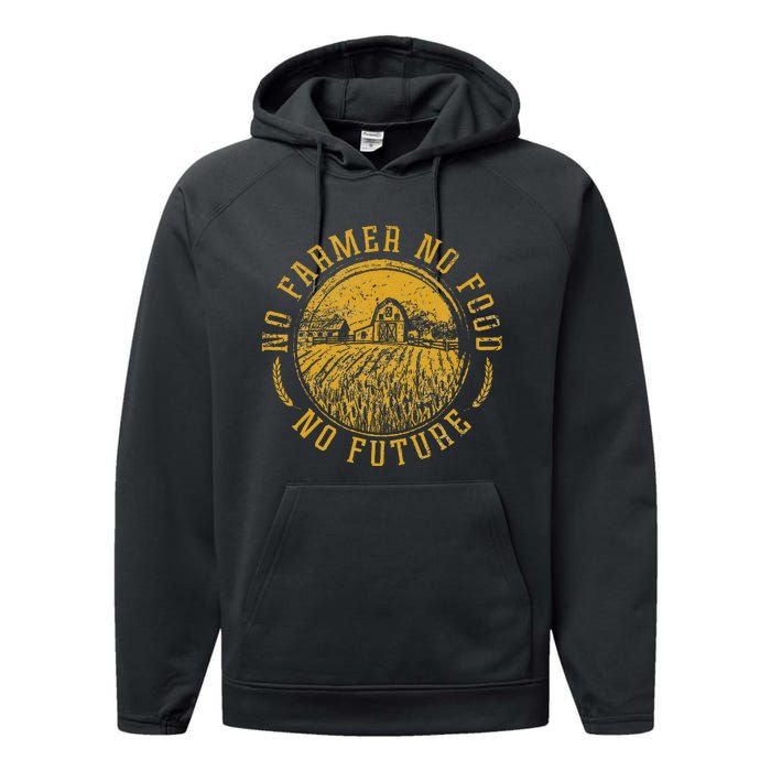 Vintage Farm No Farmer No Food No Future Farming Performance Fleece Hoodie